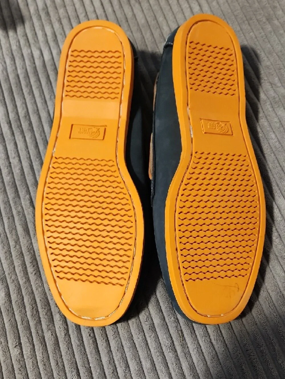 Men's Navy and Orange Boat Shoes - Classic Leather Deck Loafers